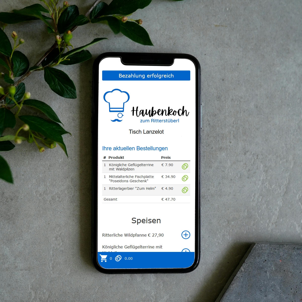 Die Bestellung ist abgeschlossen. Die bestellten Produkte werden jetzt direkt in die Küche des Restaurants gesendet. So einfach ist QR-Order